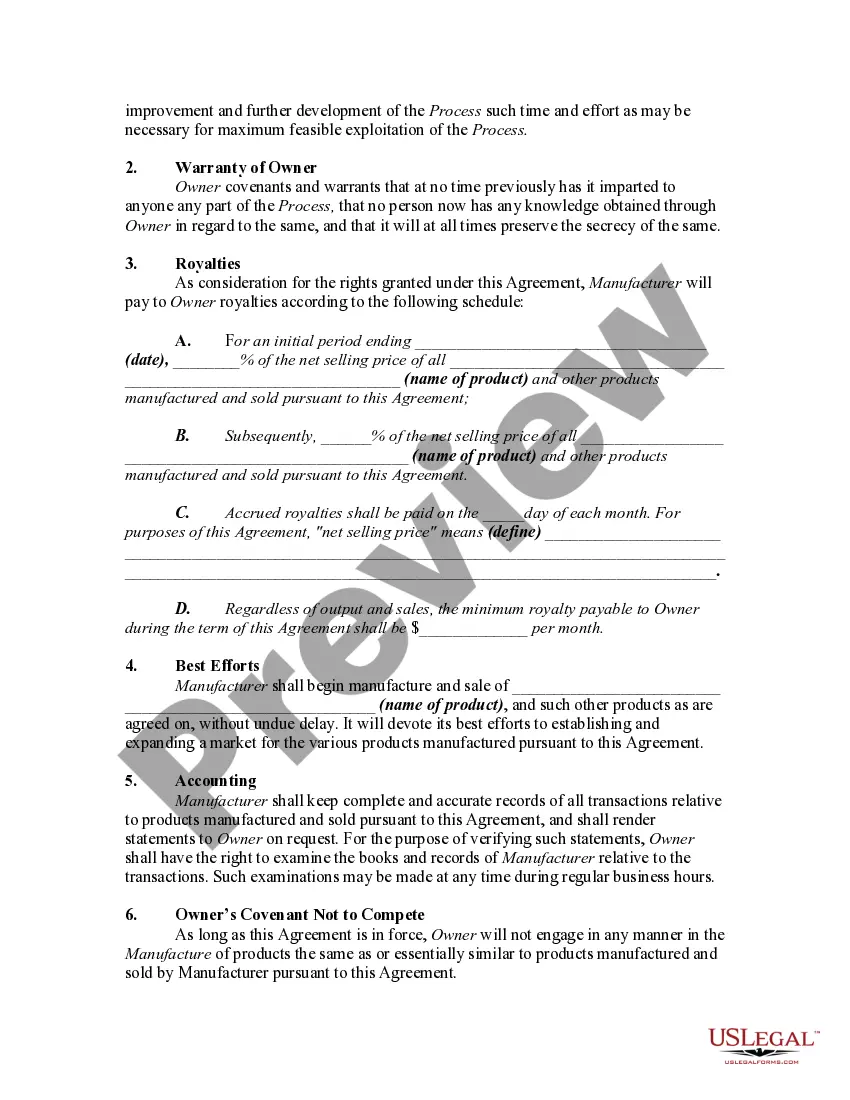 Get Non-Exclusive License Agreement for Exploitation of a Secret Process Preview Non-Exclusive License Agreement for Exploitation of a Secret Process