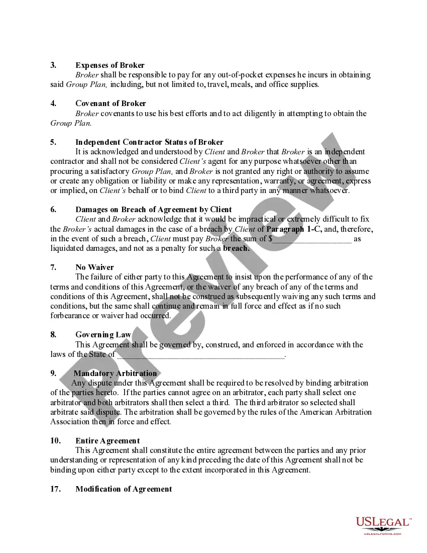 Preview Exclusive Agreement Between Employer and Broker to Secure Group Insurance