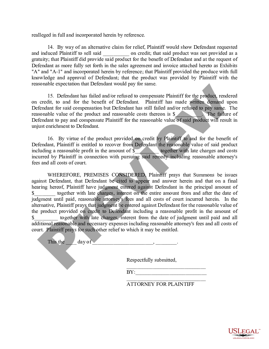 page 2 Complaint based on Open Account, Breach of Contract, Unjust Enrichment preview