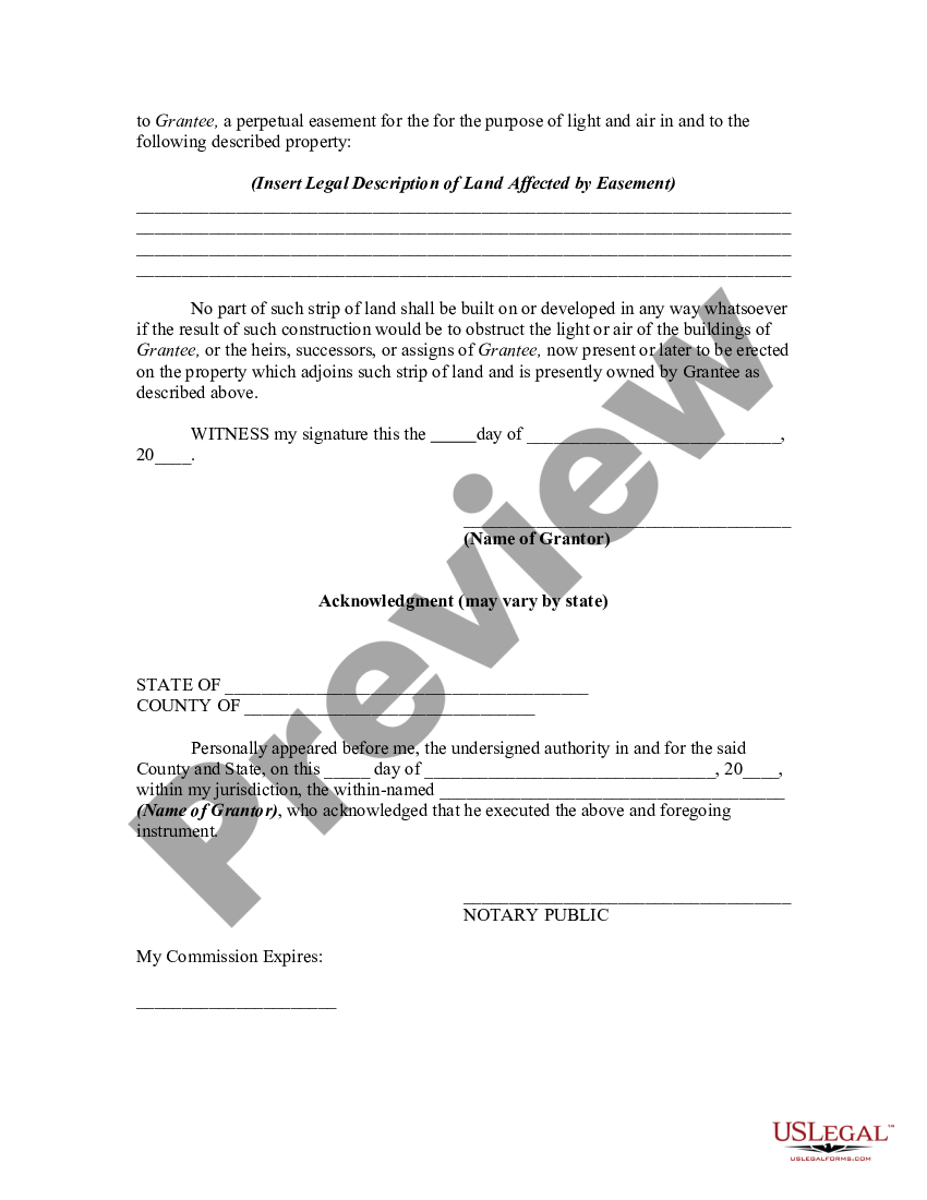 Grant of Easement for Light and Air - Easements On Property | US Legal ...