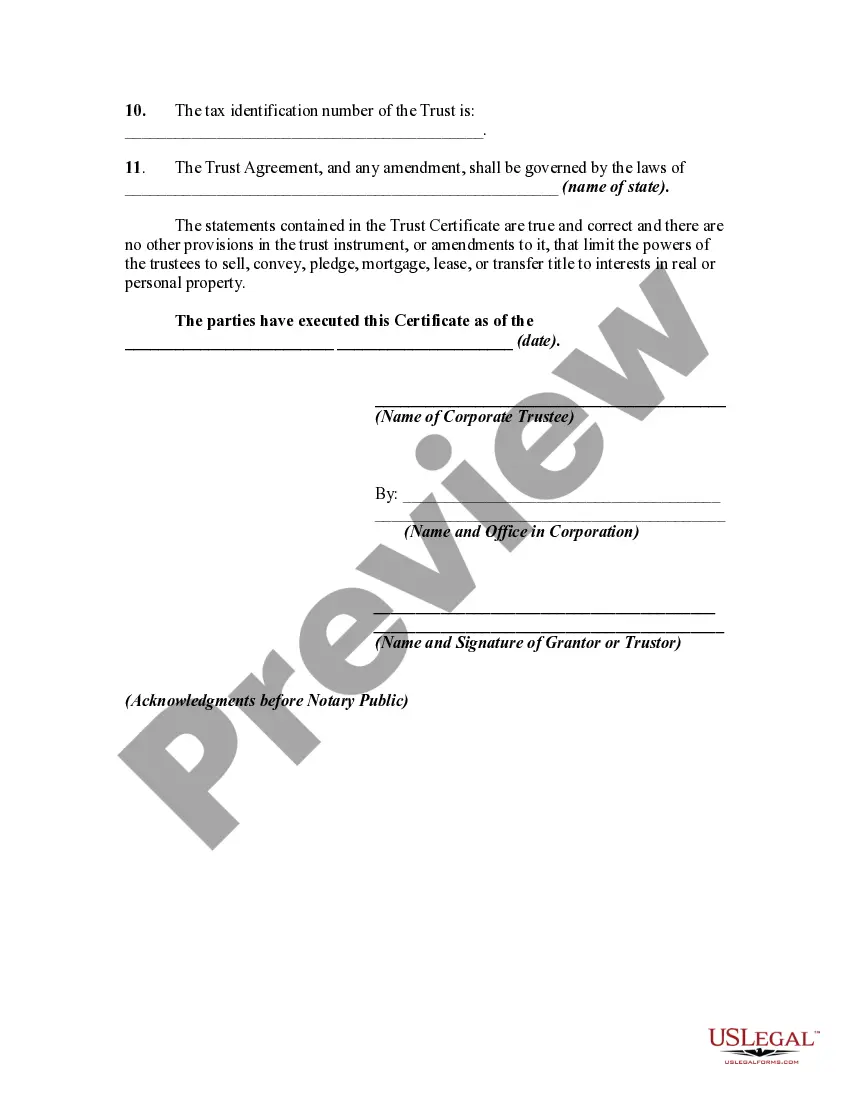Preview Certificate of Trust with Real Property as Part of the Corpus