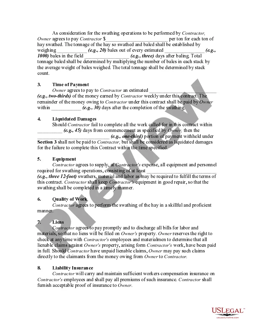 Get Contract Between Landowner and Contractor to Swath Hay Preview Contract Between Landowner and Contractor to Swath Hay