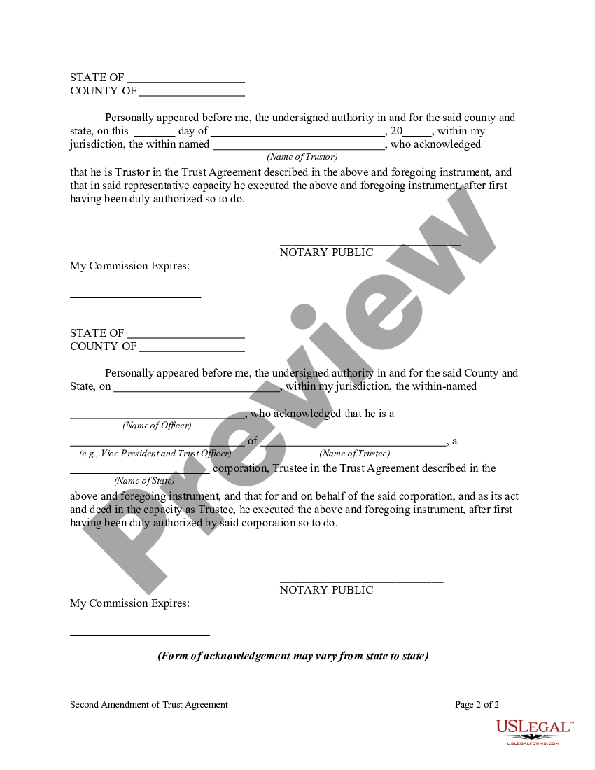 Second Amendment Of Trust Agreement Second Amendment Agreement Us Legal Forms 3862