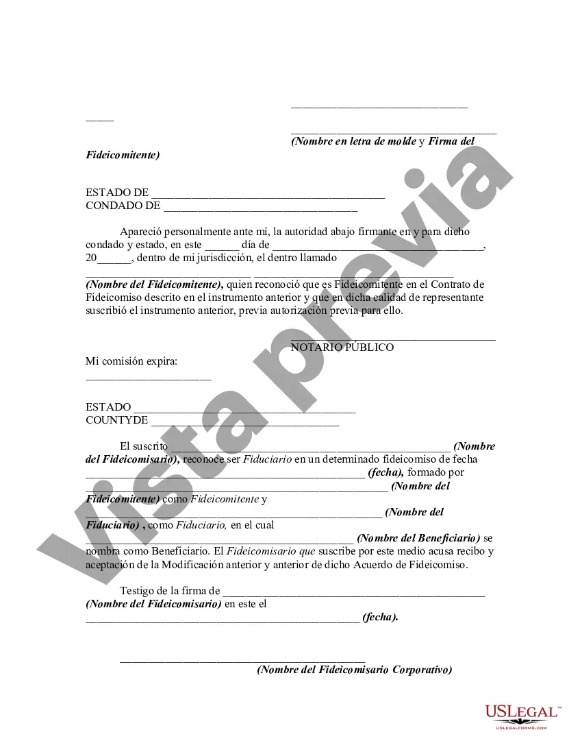 Preview Modificación de la Declaración de Fideicomiso con Cancelación y Adición de Secciones y el Consentimiento del Fideicomisario