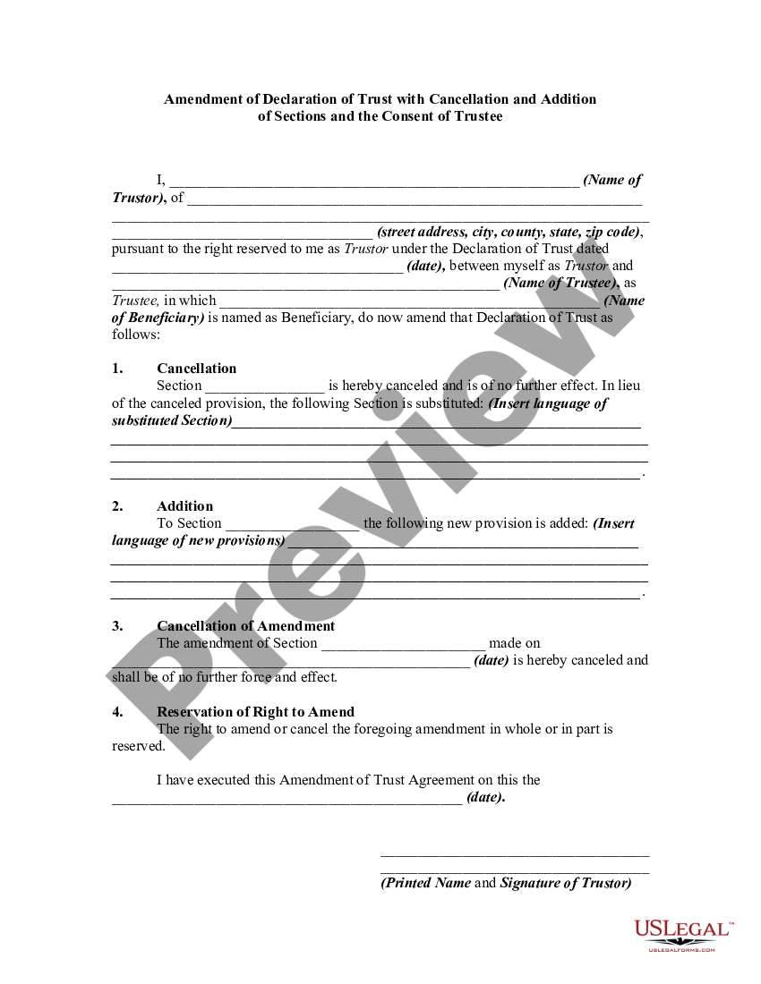 Amendment Of Declaration Of Trust With Cancellation And Addition Of Sections And The Consent Of 2162