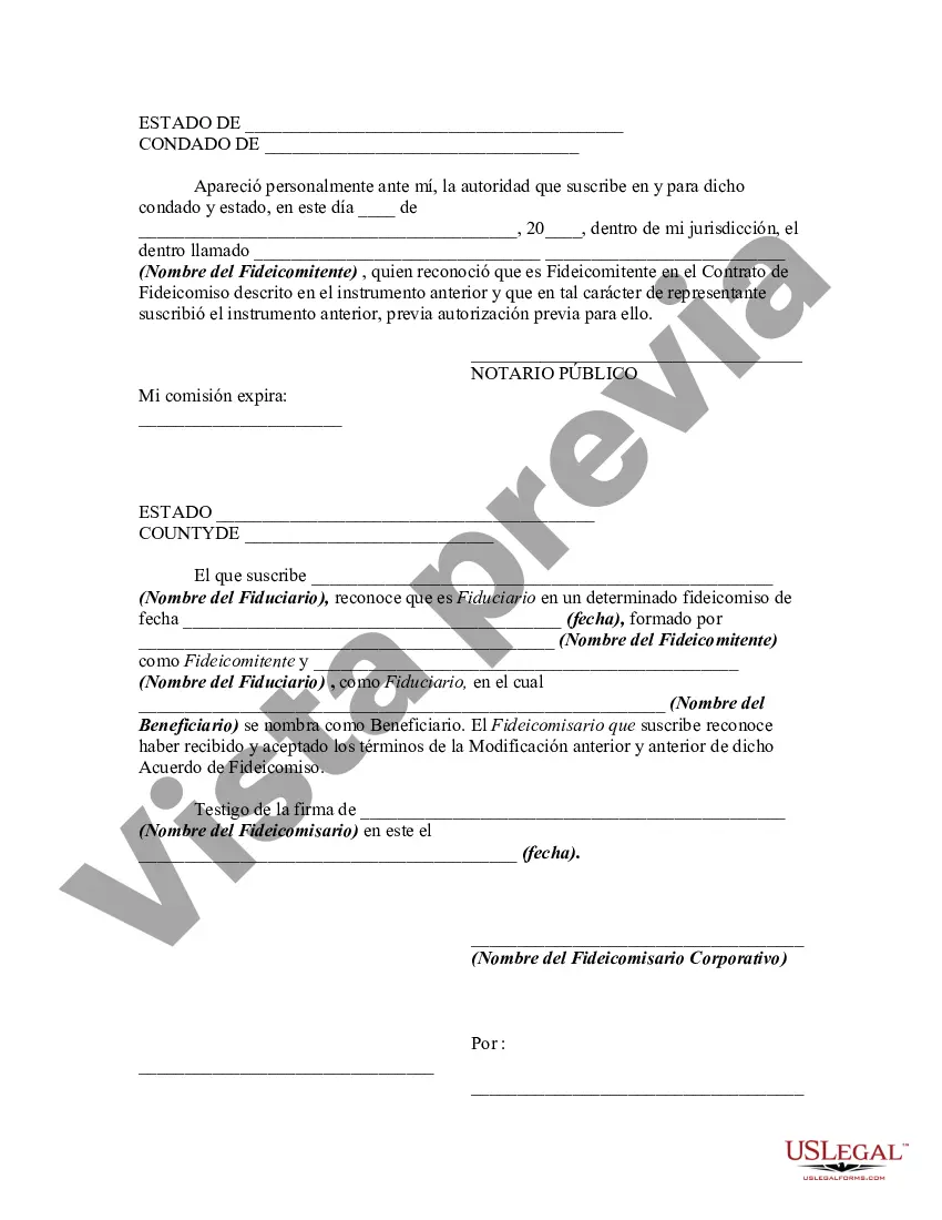 Preview Modificación al Contrato de Fideicomiso para Retirar Bienes del Fideicomiso Inter Vivos y Consentimiento del Fideicomisario