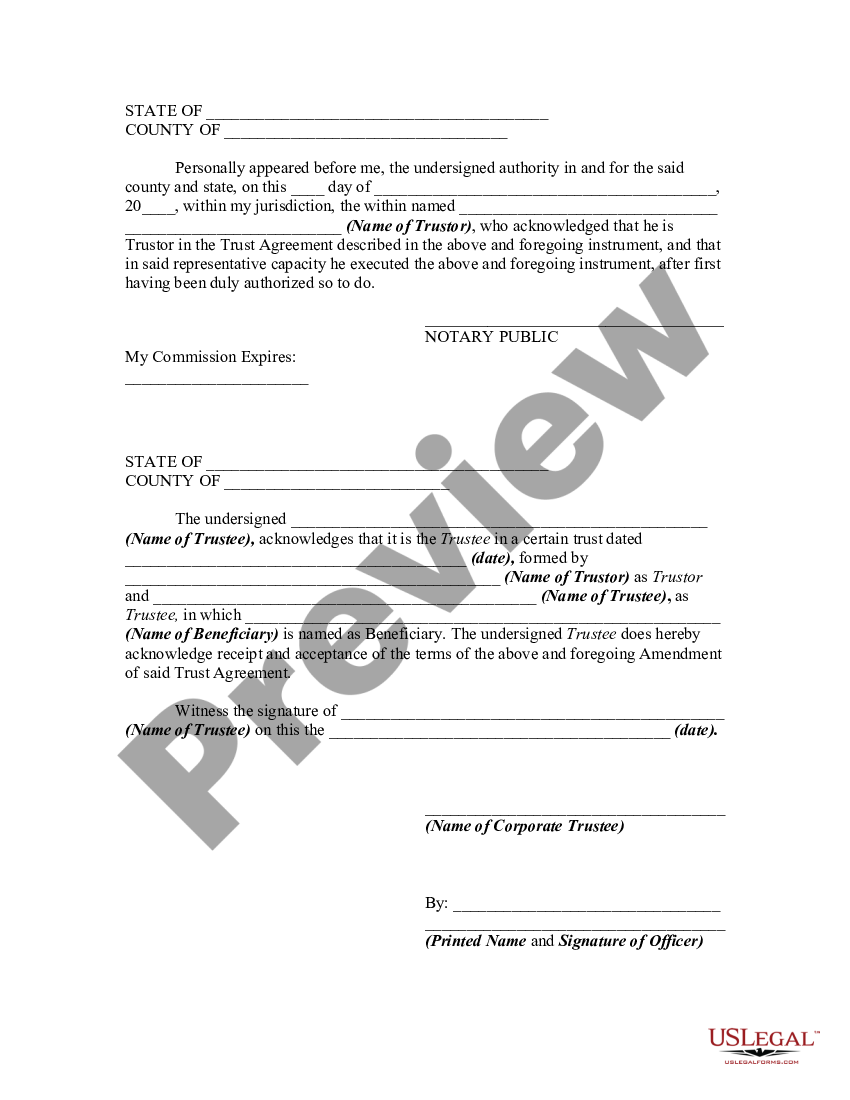 Mississippi Amendment to Trust Agreement in Order to Withdraw Property ...