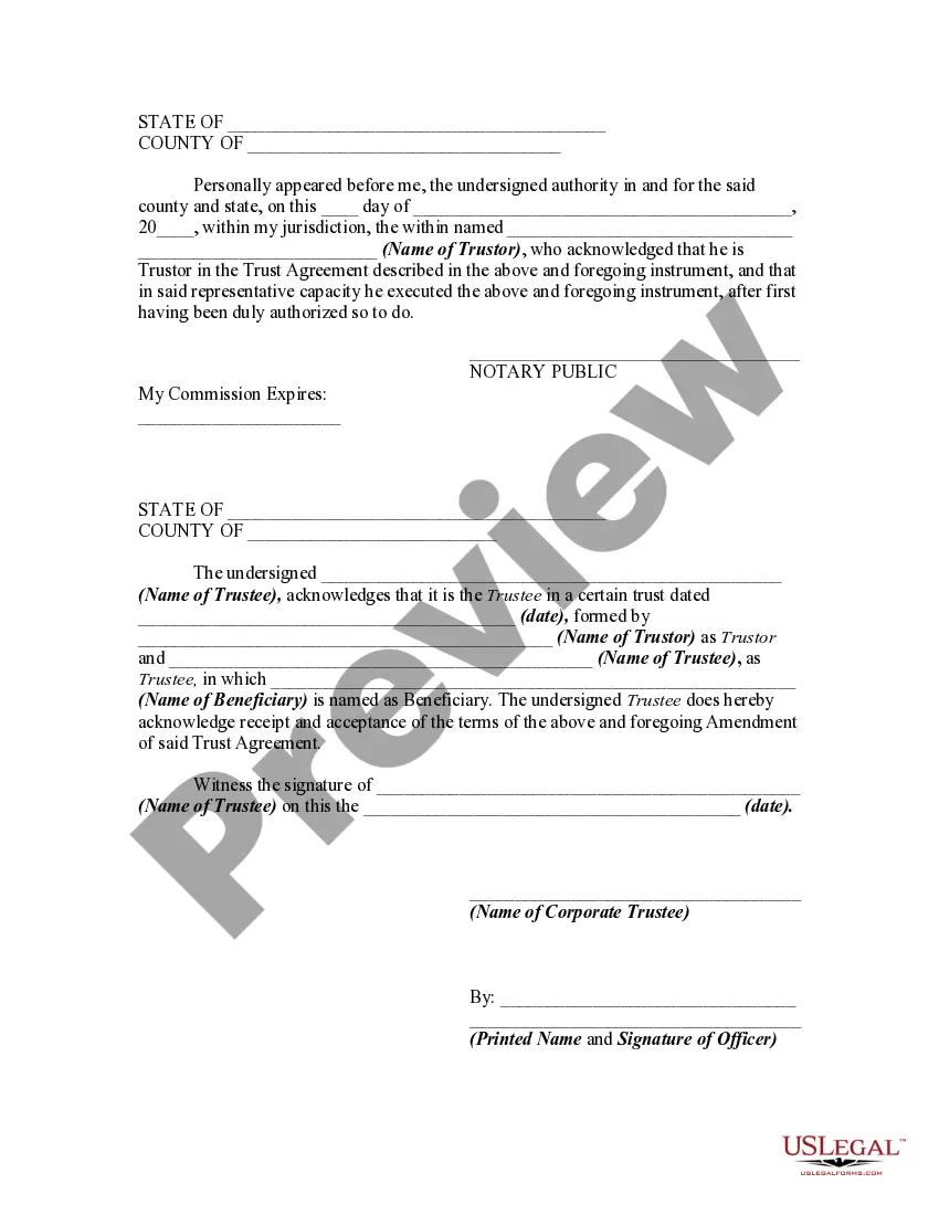 Get Amendment to Trust Agreement in Order to Withdraw Property from Inter Vivos Trust and Consent of Trustee Preview Amendment to Trust Agreement in Order to Withdraw Property from Inter Vivos Trust and Consent of Trustee