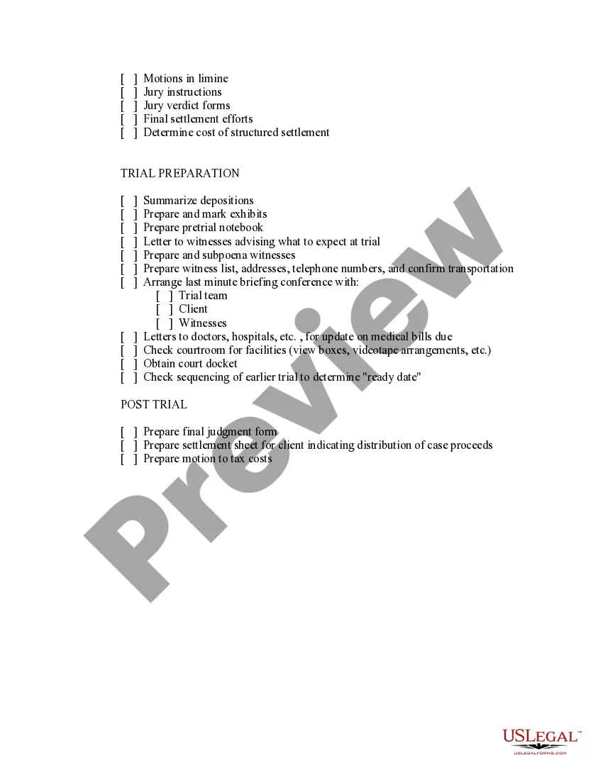 Preview Checklist for Sequential Activities to Organize Automobile Action