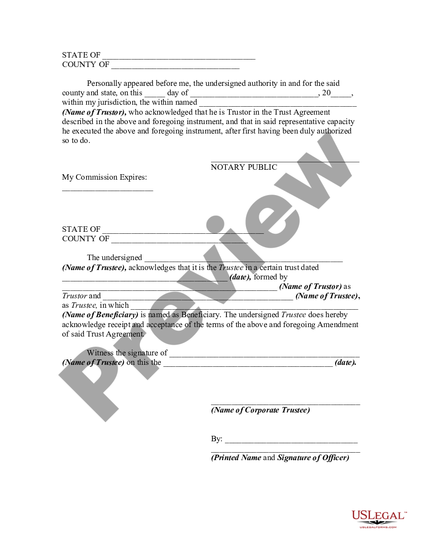 Amendment to Trust Agreement in Order to Add Property from Inter Vivos ...