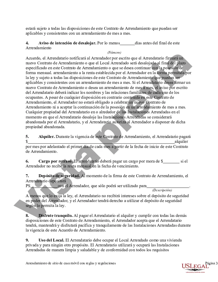 Preview Arrendamiento de sitio de casa móvil con reglas y regulaciones