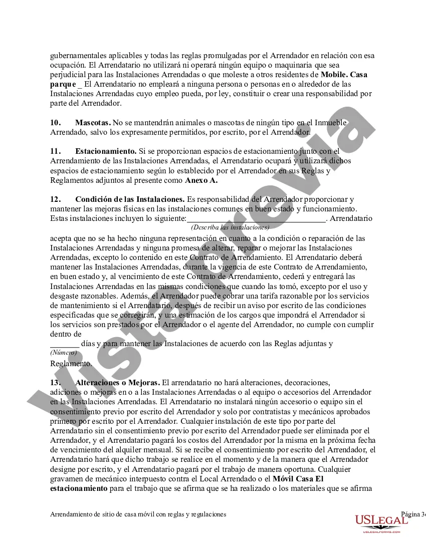Preview Arrendamiento de sitio de casa móvil con reglas y regulaciones