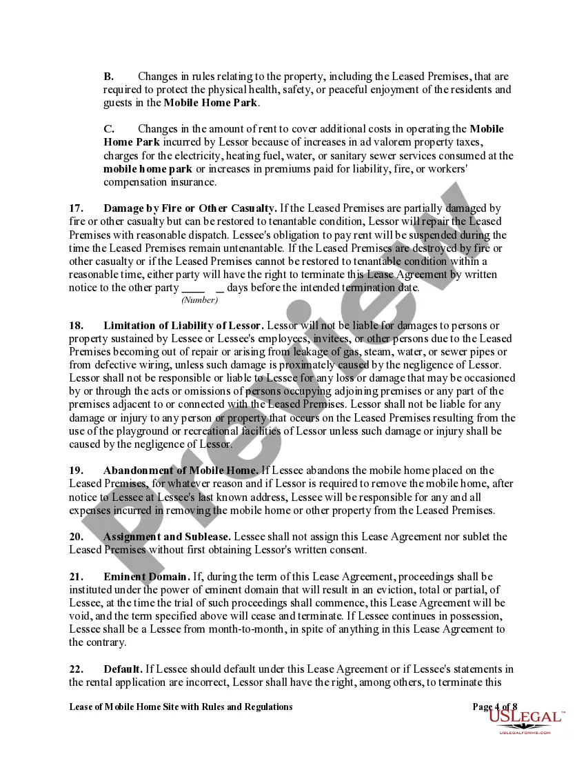 Get Lease of Mobile Home Site with Rules and Regulations Preview Lease of Mobile Home Site with Rules and Regulations