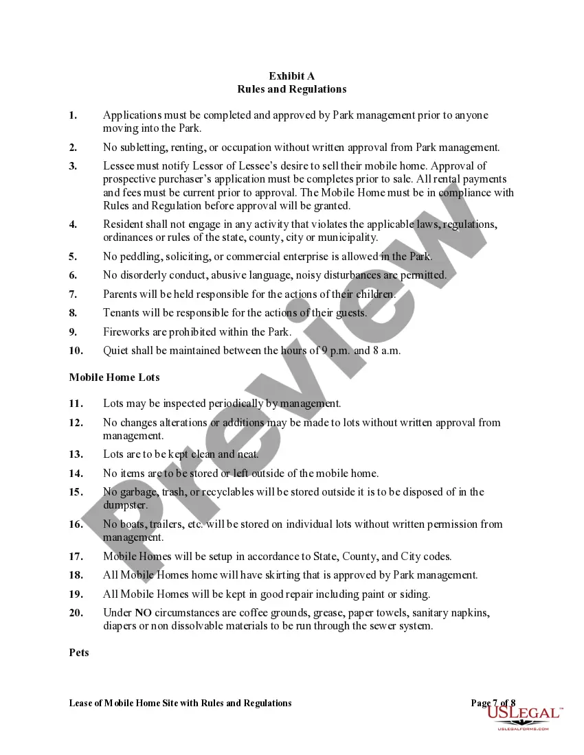 Get Lease of Mobile Home Site with Rules and Regulations Preview Lease of Mobile Home Site with Rules and Regulations