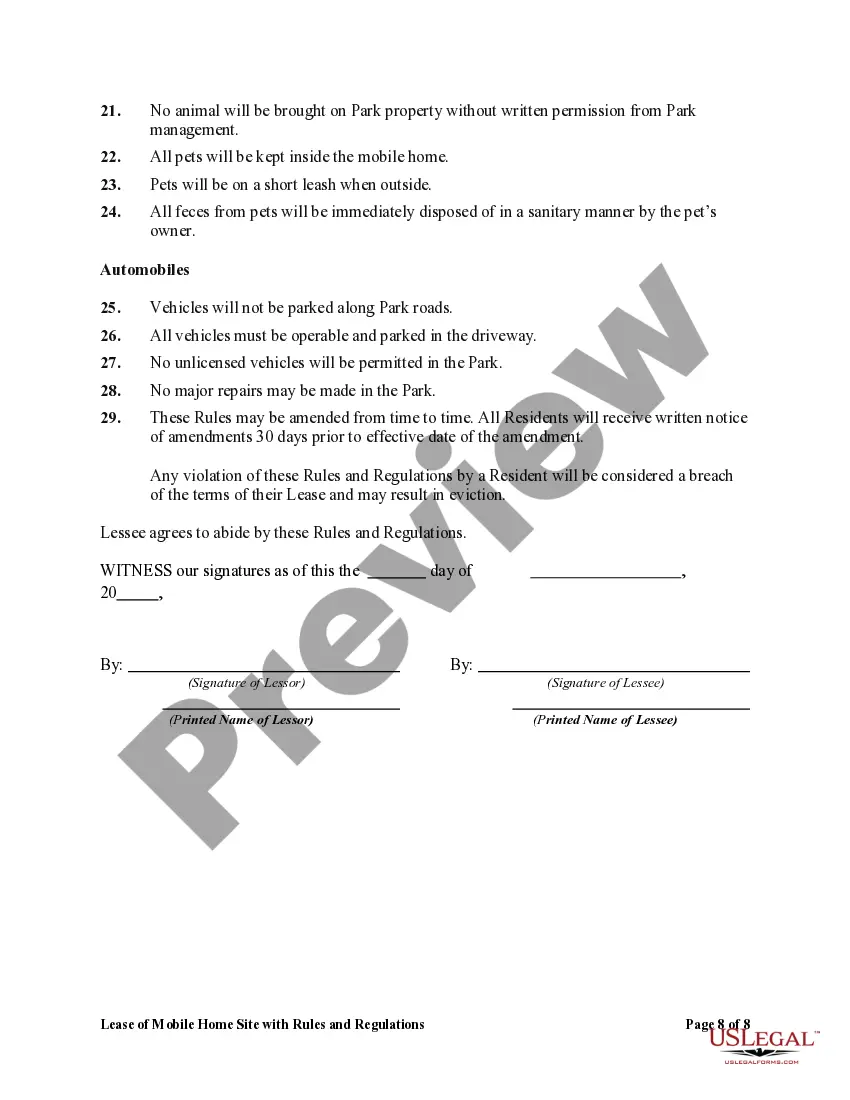 Get Lease of Mobile Home Site with Rules and Regulations Preview Lease of Mobile Home Site with Rules and Regulations