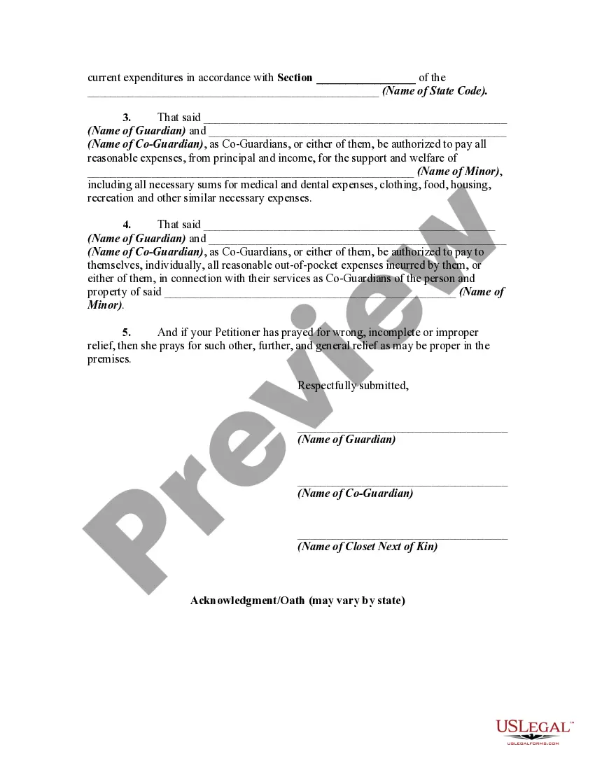 Get Petition for Appointment of Legal Co-Guardian of Person and Estate of Minor - One Guardian Previously Appointed Preview Petition for Appointment of Legal Co-Guardian of Person and Estate of Minor - One Guardian Previously Appointed