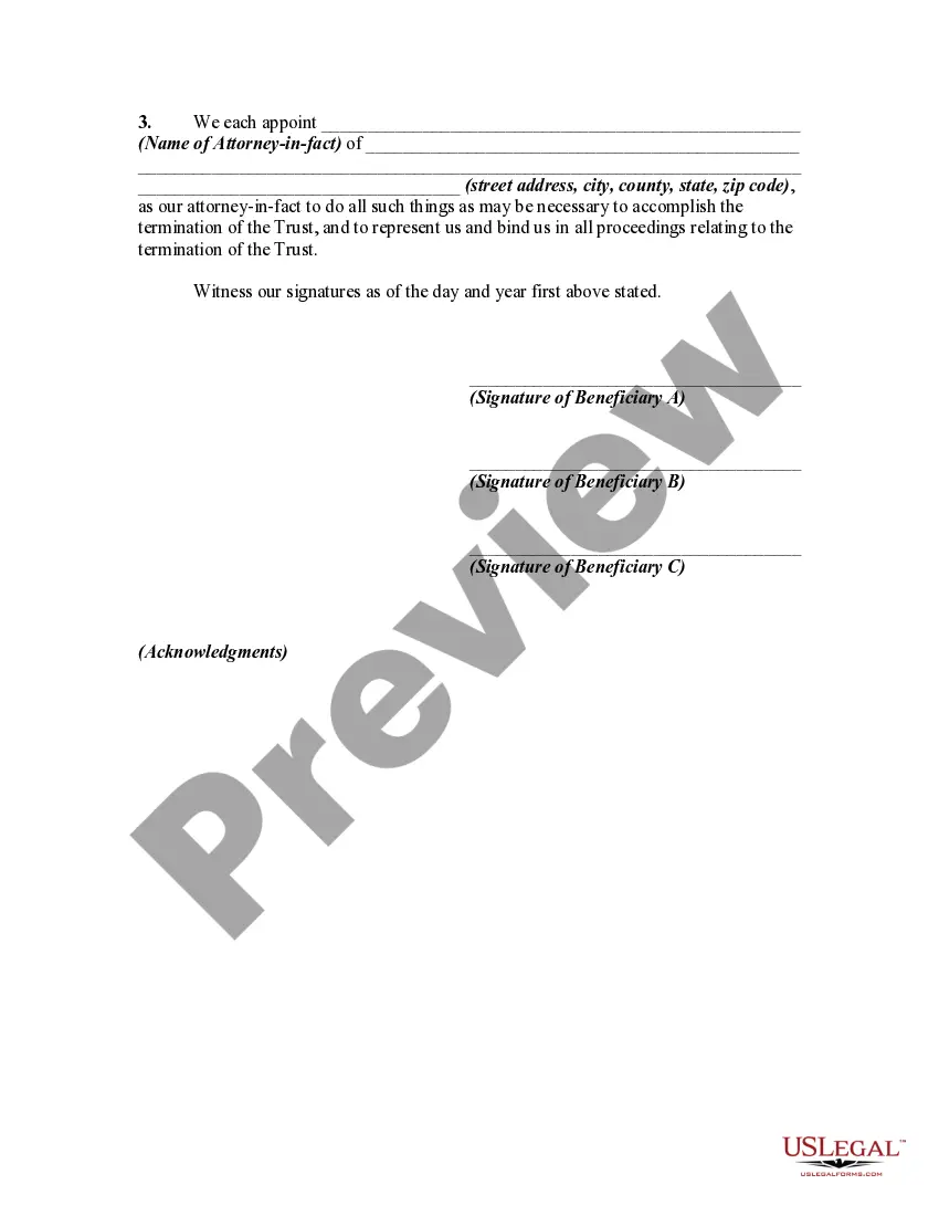 Preview Agreement Among Beneficiaries to Terminate Trust