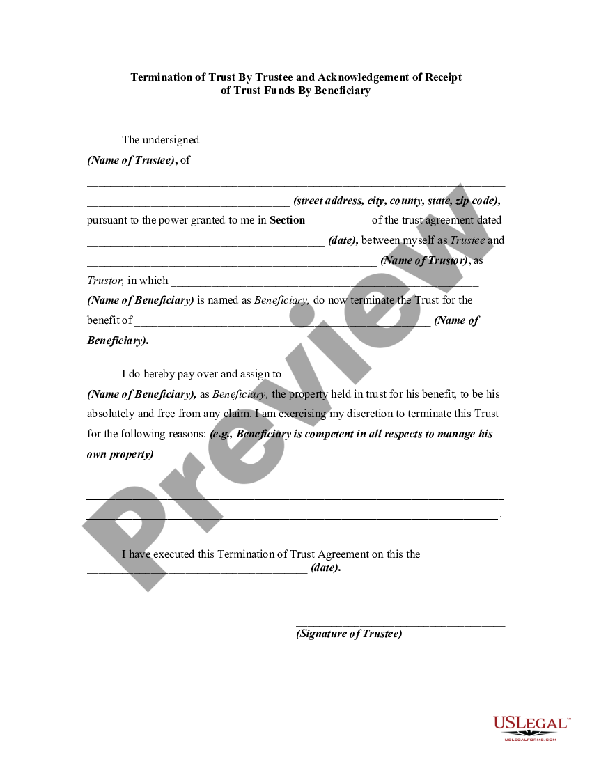 termination-of-trust-by-trustee-and-acknowledgment-of-receipt-of-trust-funds-by-beneficiary