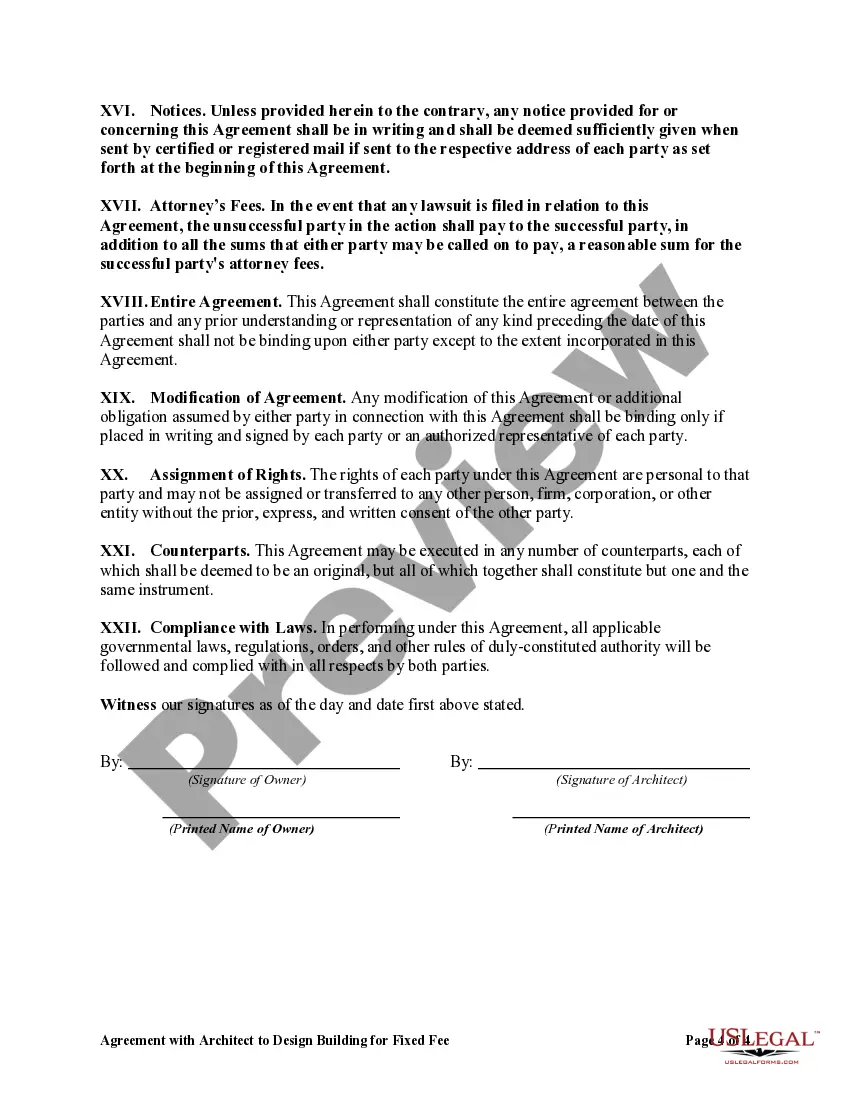 Get Agreement with Architect to Design Building for Fixed Fee Preview Agreement with Architect to Design Building for Fixed Fee