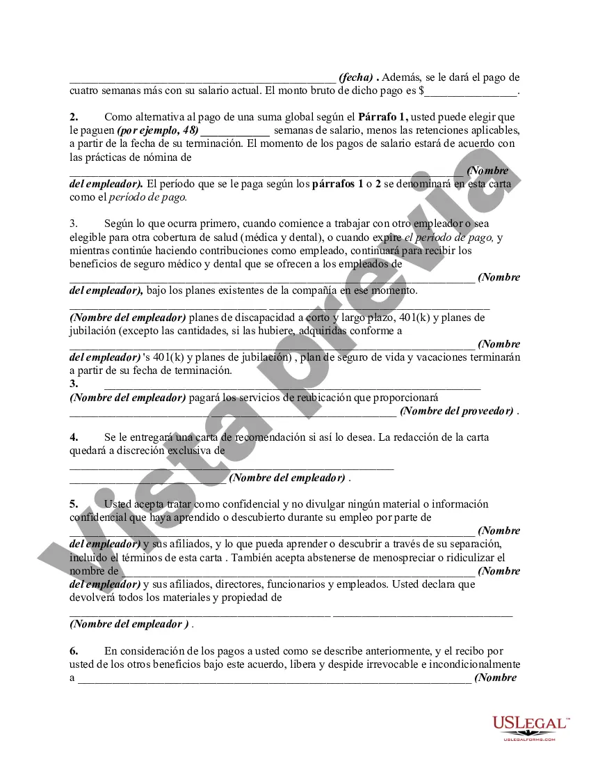 Preview Acuerdo de Liberación en Forma de Carta del Empleador por Supuestas Violaciones de los Estatutos de Prácticas Justas de Empleo con Formulario para la Aceptación del Empleado al Terminar el Trabajo o Empleo