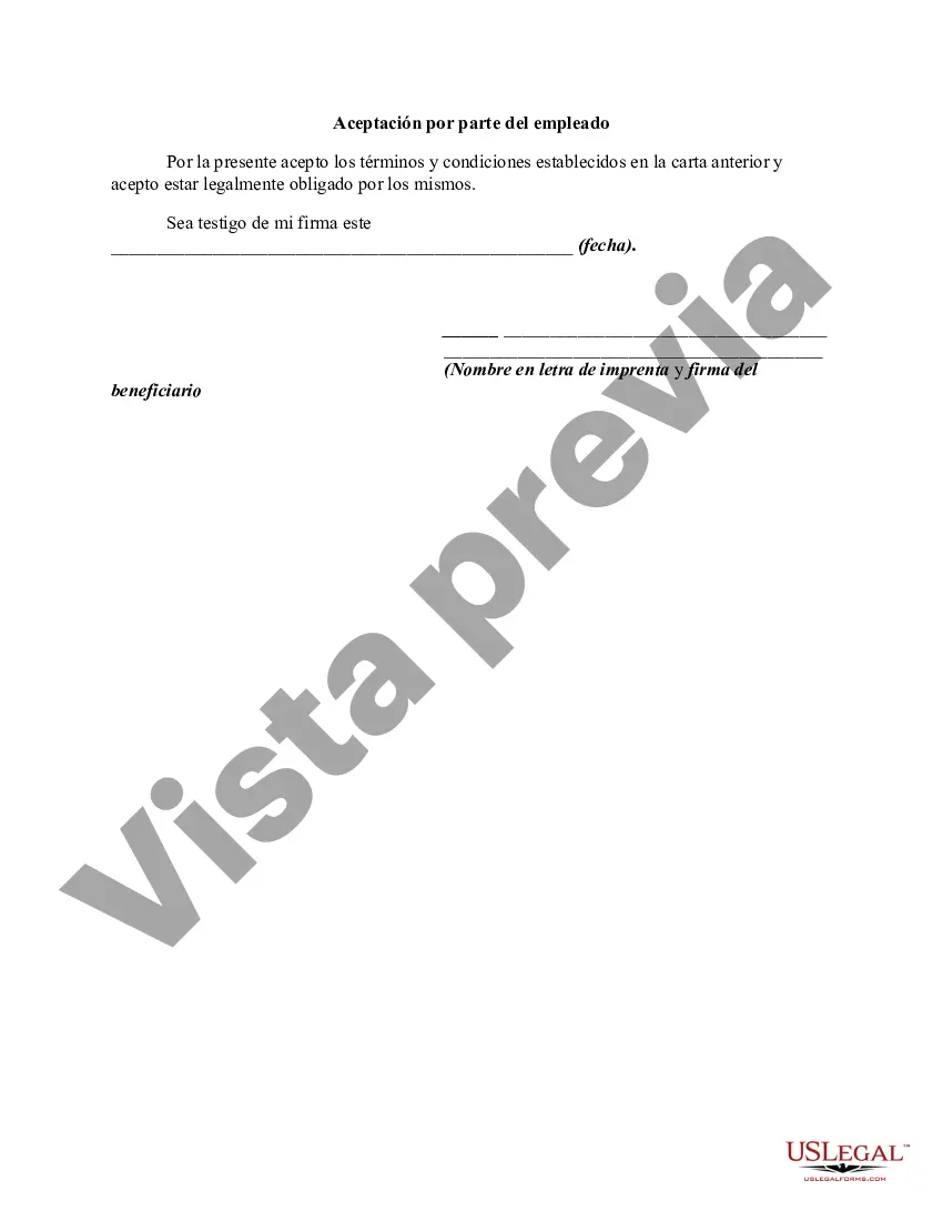 Preview Acuerdo de Liberación en Forma de Carta del Empleador por Supuestas Violaciones de los Estatutos de Prácticas Justas de Empleo con Formulario para la Aceptación del Empleado al Terminar el Trabajo o Empleo
