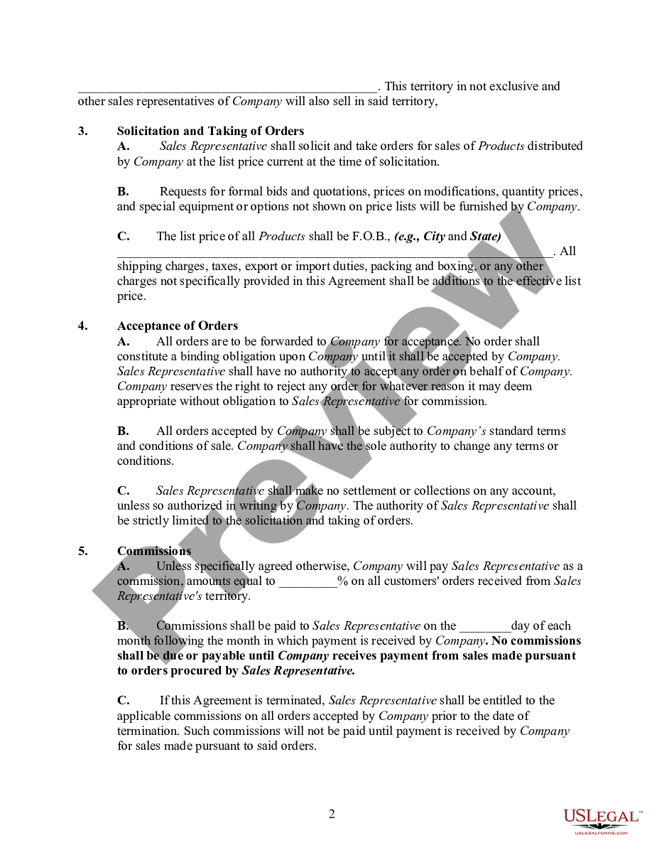 page 1 Agreement between Service Company and Independent Sales Representative preview