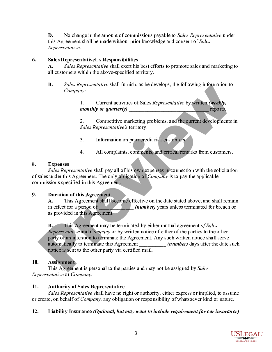 page 2 Agreement between Service Company and Independent Sales Representative preview