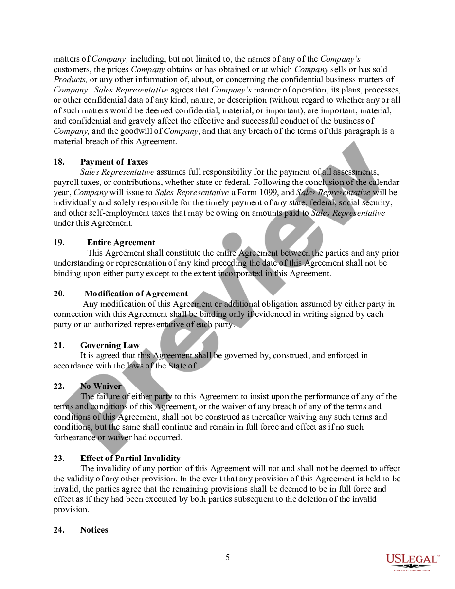 page 4 Agreement between Service Company and Independent Sales Representative preview