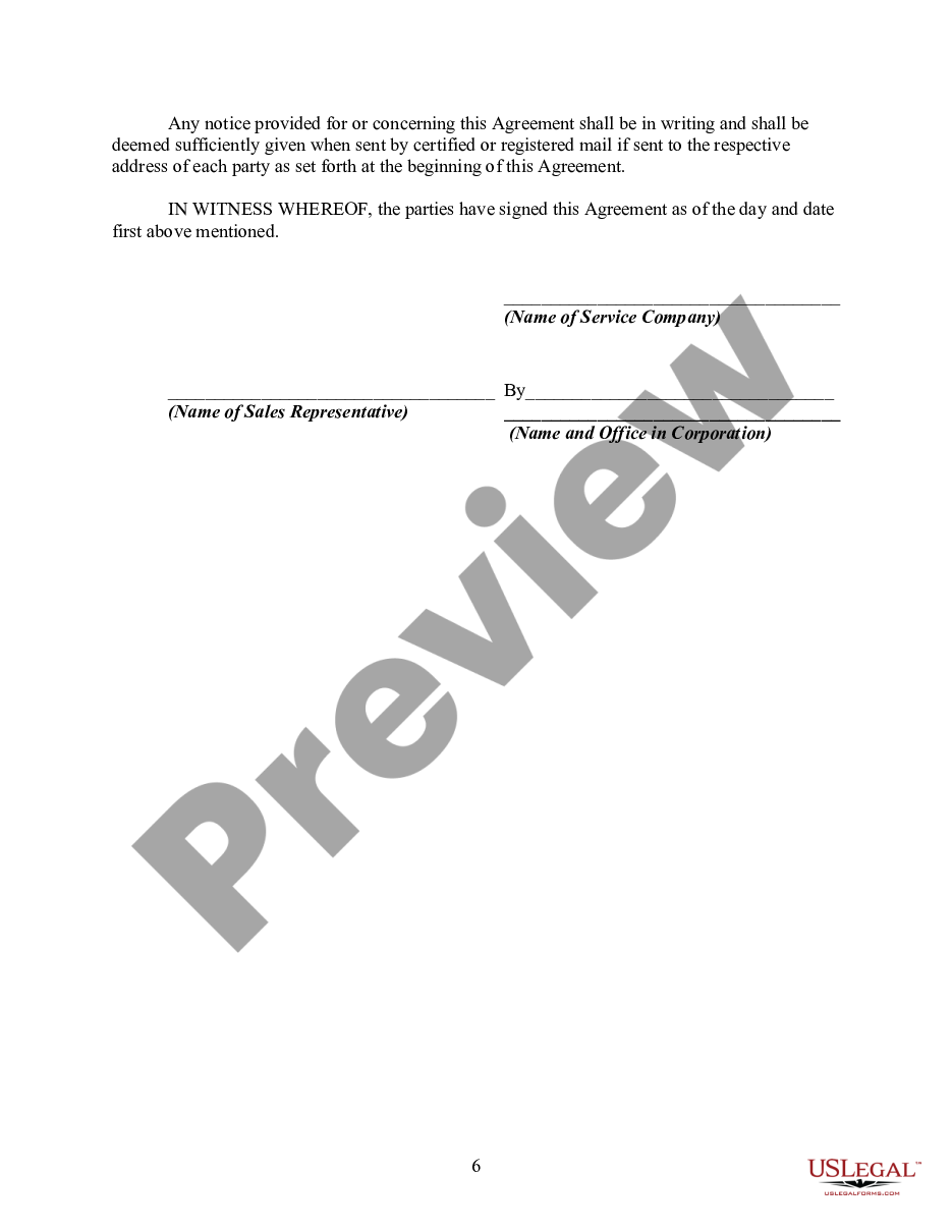 page 5 Agreement between Service Company and Independent Sales Representative preview