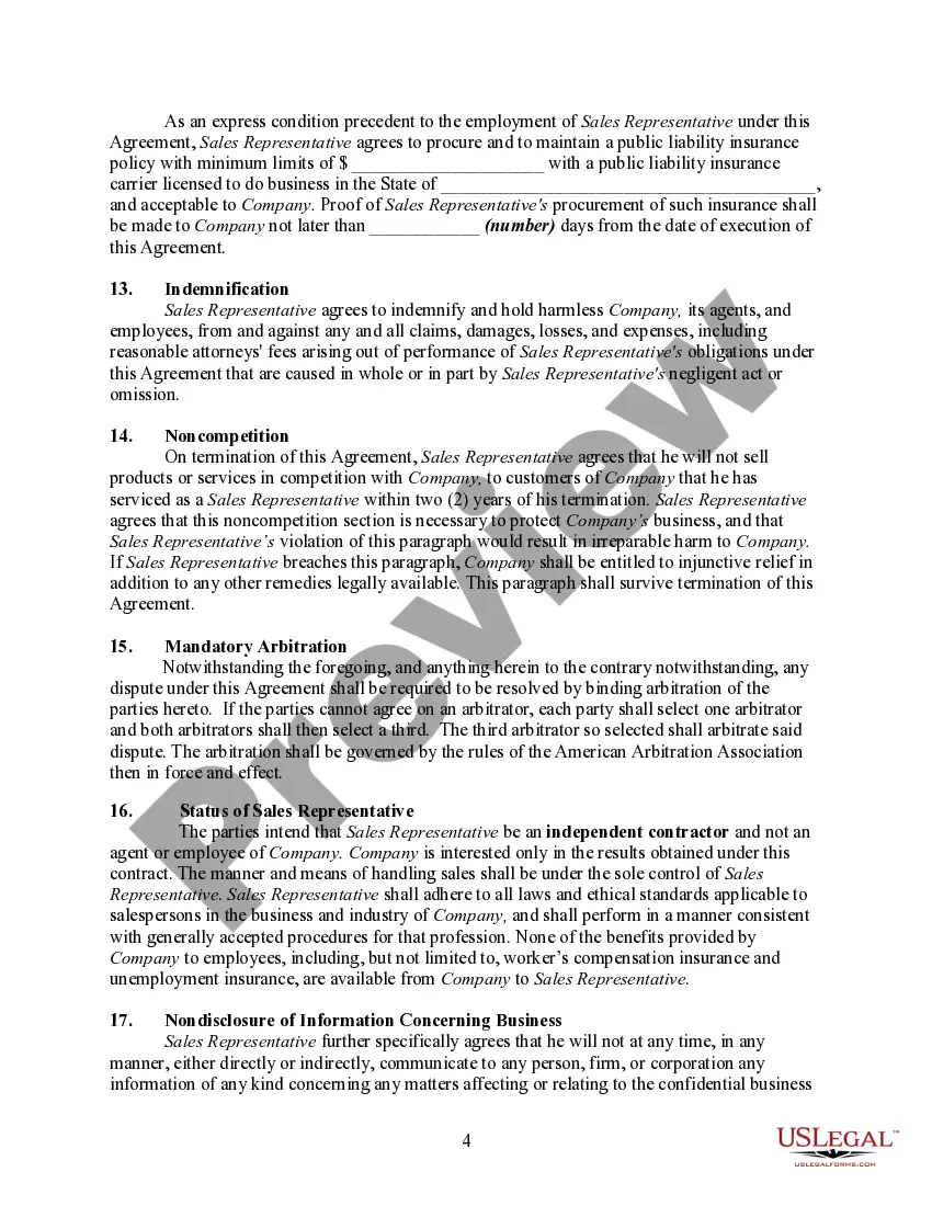 Get Agreement between Service Company and Independent Sales Representative Preview Agreement between Service Company and Independent Sales Representative