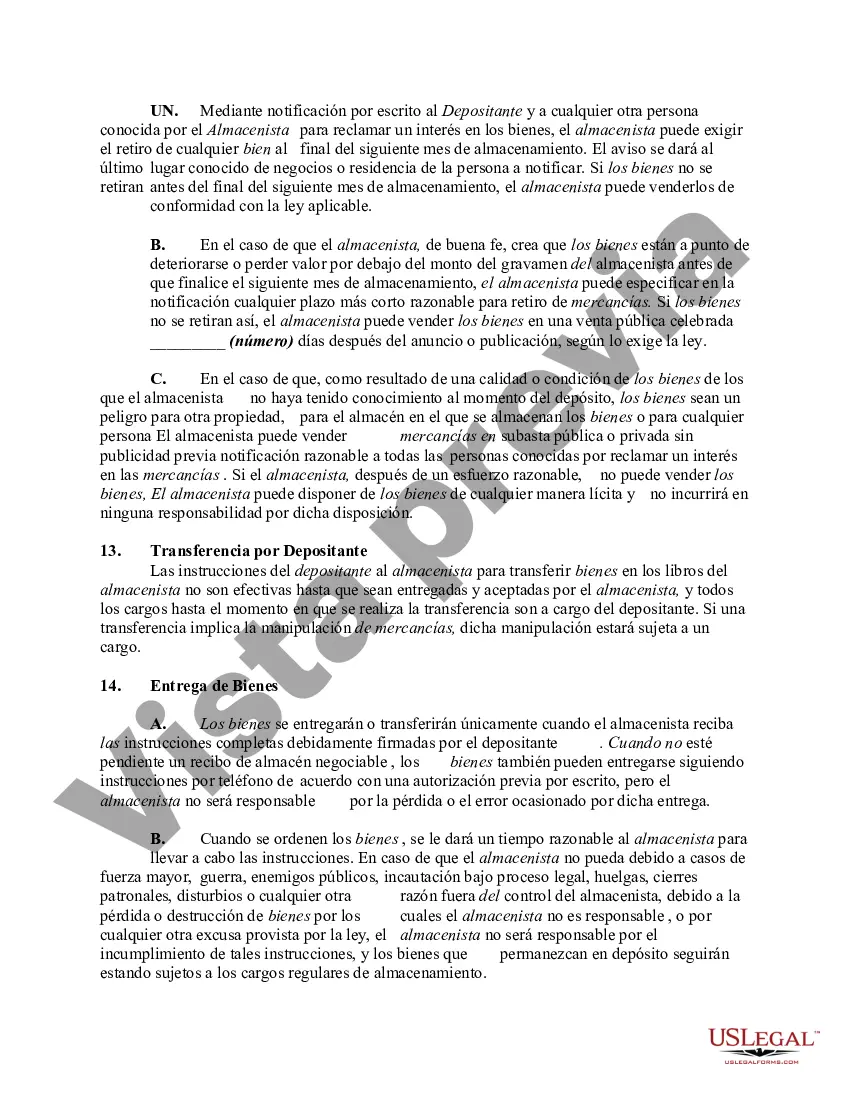 Preview Contrato General de Depósito con Empresa Almacenista para Almacenamiento de Mercancías