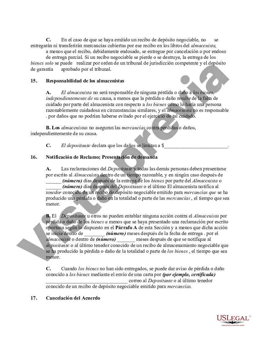 Preview Contrato General de Depósito con Empresa Almacenista para Almacenamiento de Mercancías