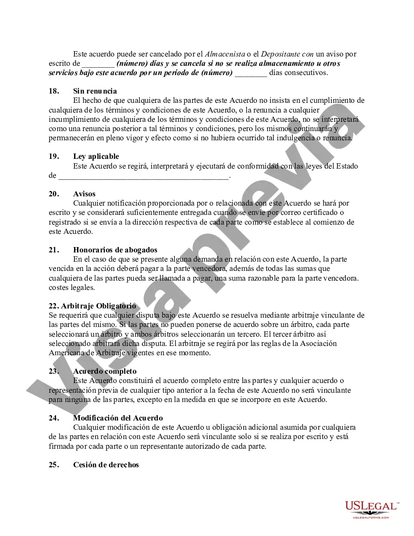 Preview Contrato General de Depósito con Empresa Almacenista para Almacenamiento de Mercancías