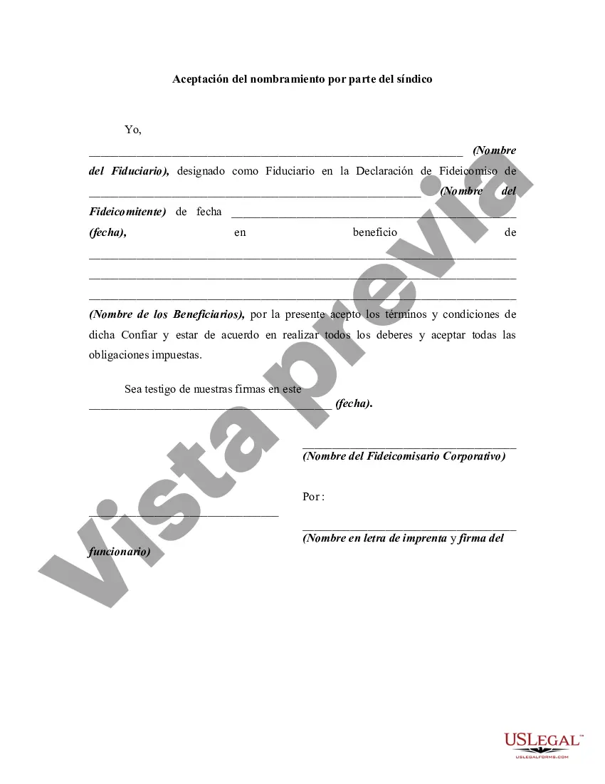 Preview Aceptación del nombramiento por parte del síndico