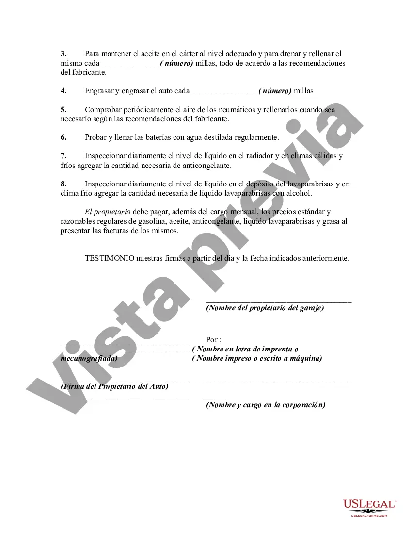 Preview Convenio con Garaje para Estacionamiento Diario y Servicio a Vehículo