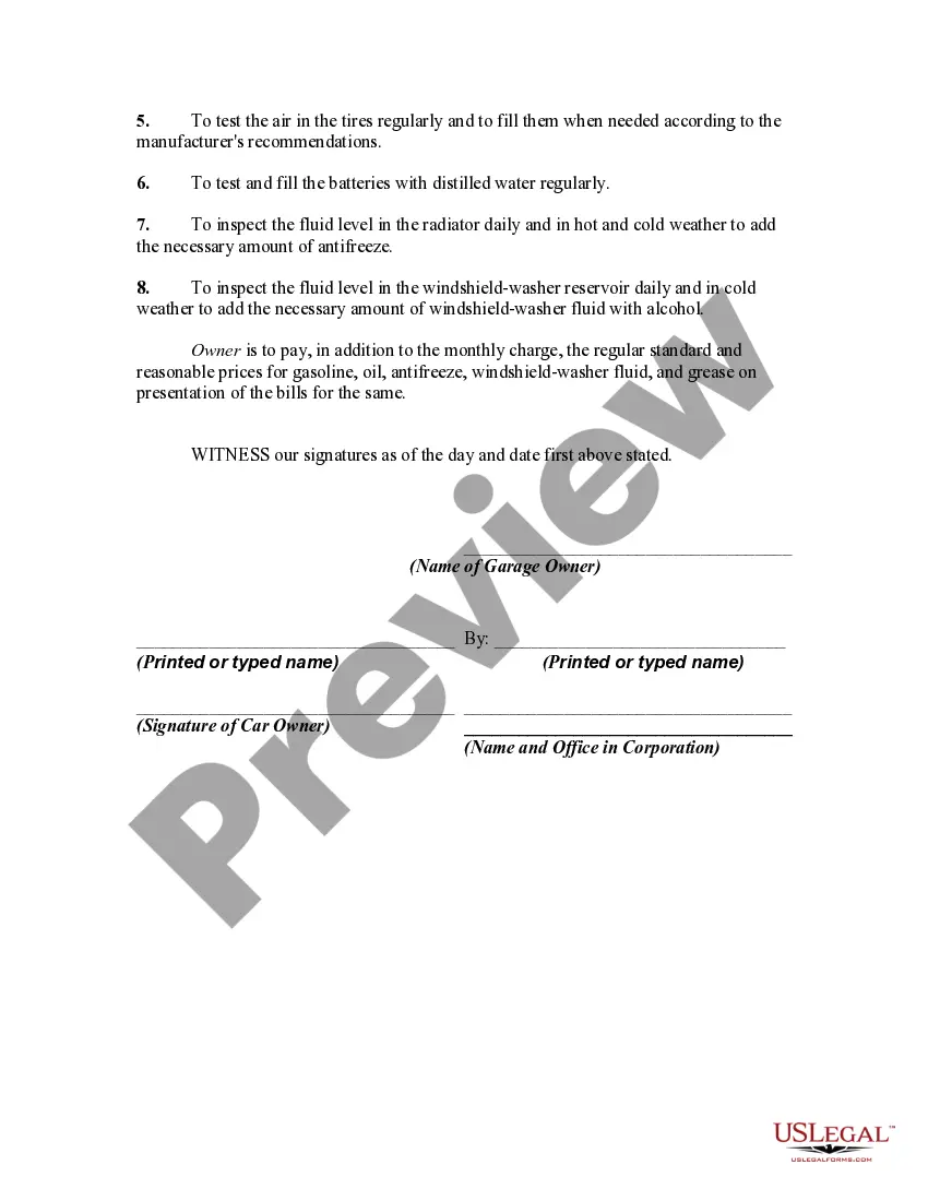 Get Agreement with Garage for Daily Parking and Service to Vehicle Preview Agreement with Garage for Daily Parking and Service to Vehicle