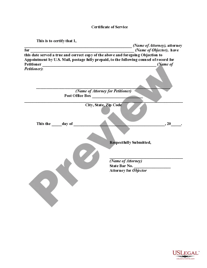 Preview Objection to Appointment of Petitioner as Legal Guardian for a Minor