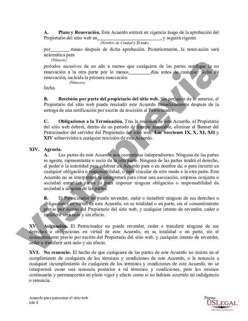 Preview Acuerdo para patrocinar el sitio web