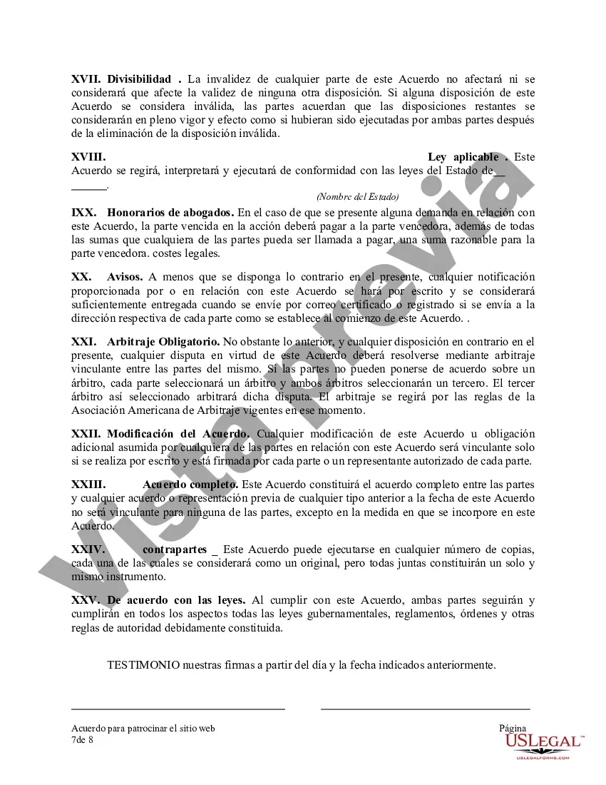 Preview Acuerdo para patrocinar el sitio web