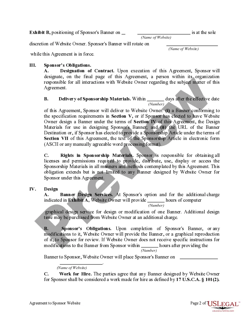 Get Agreement to Sponsor Website Preview Agreement to Sponsor Website