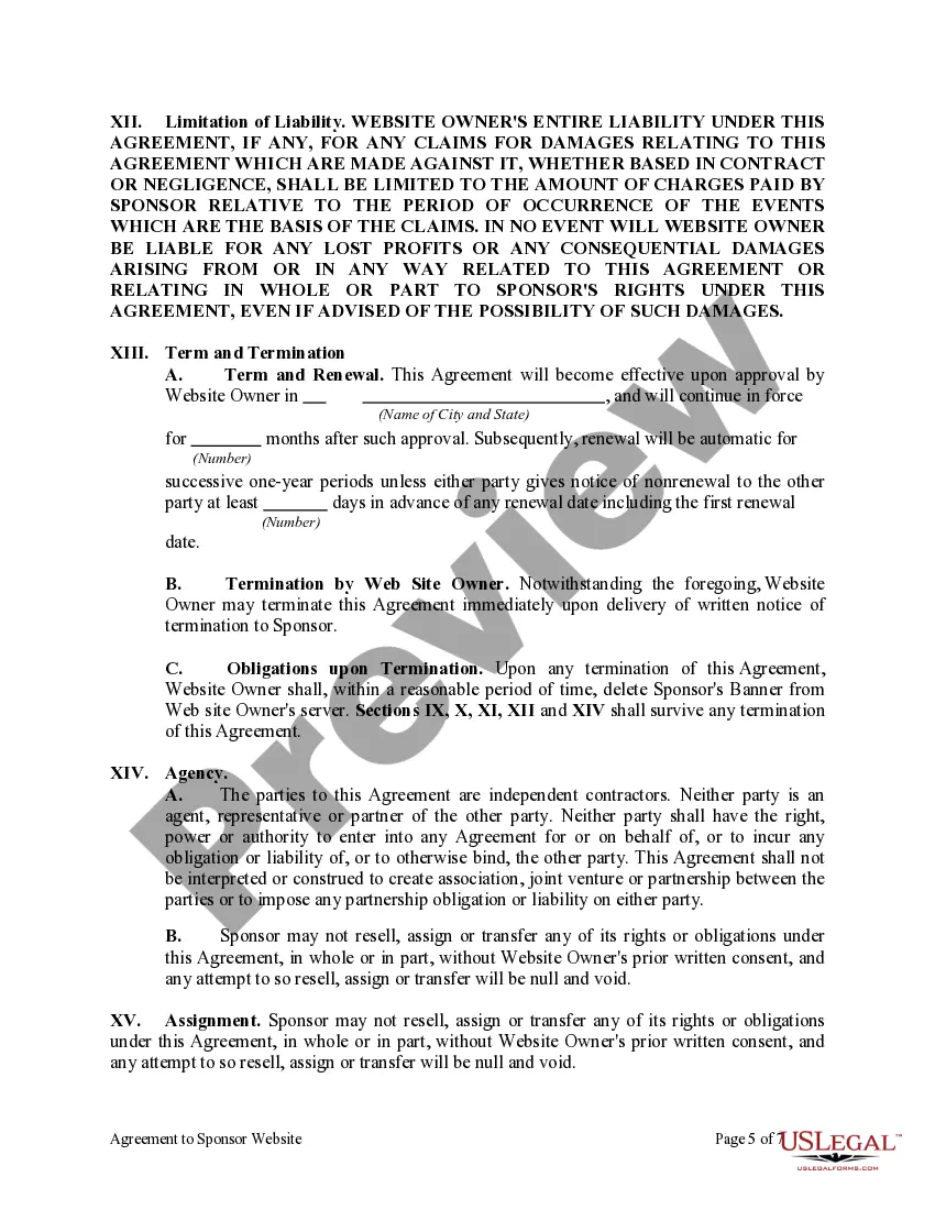 Get Agreement to Sponsor Website Preview Agreement to Sponsor Website