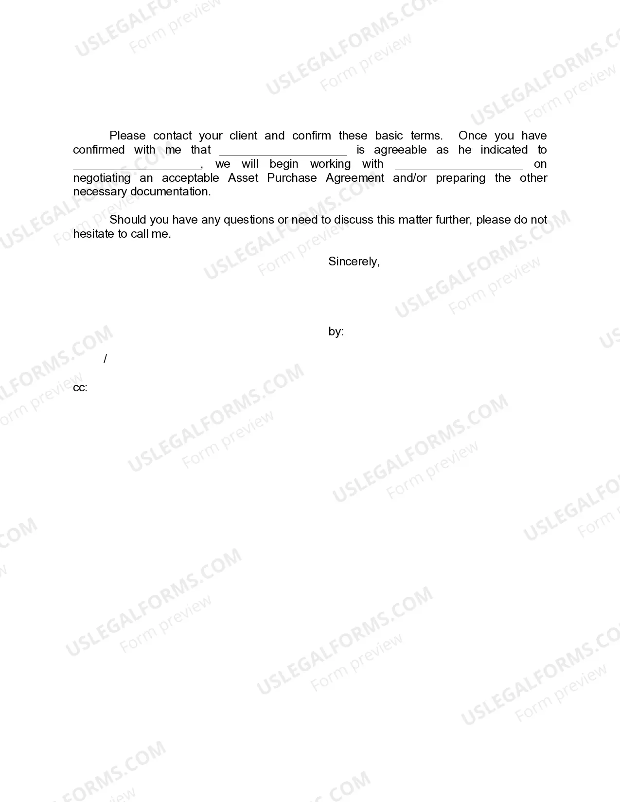 Preview Sample Letter for Sale of Corporate Assets