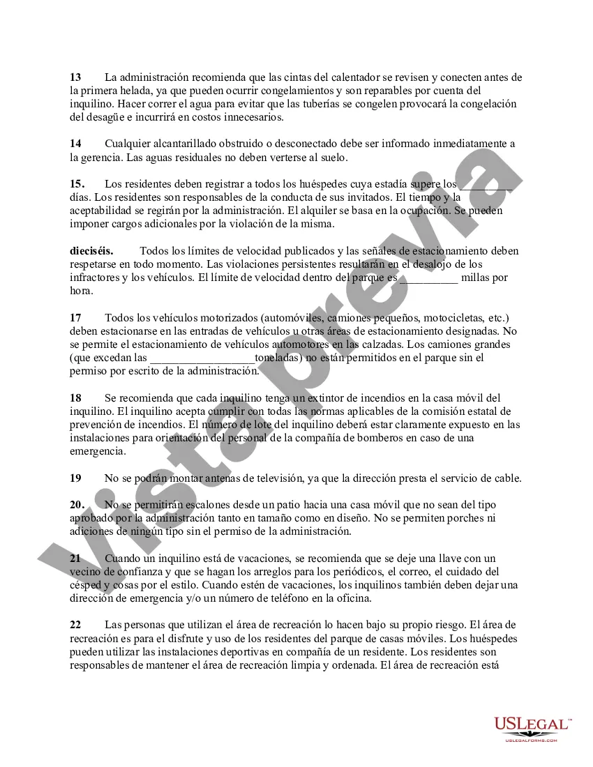 Preview Ejemplos de normas y reglamentos para un parque de casas móviles