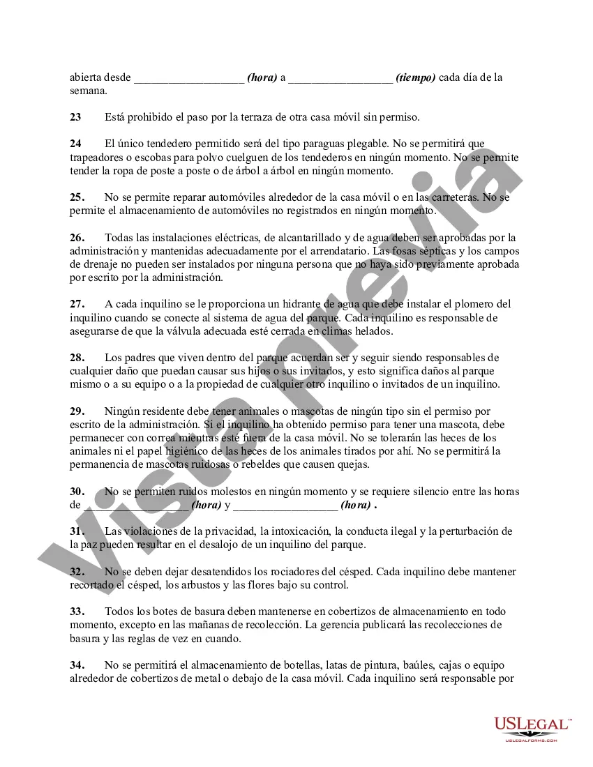 Preview Ejemplos de normas y reglamentos para un parque de casas móviles