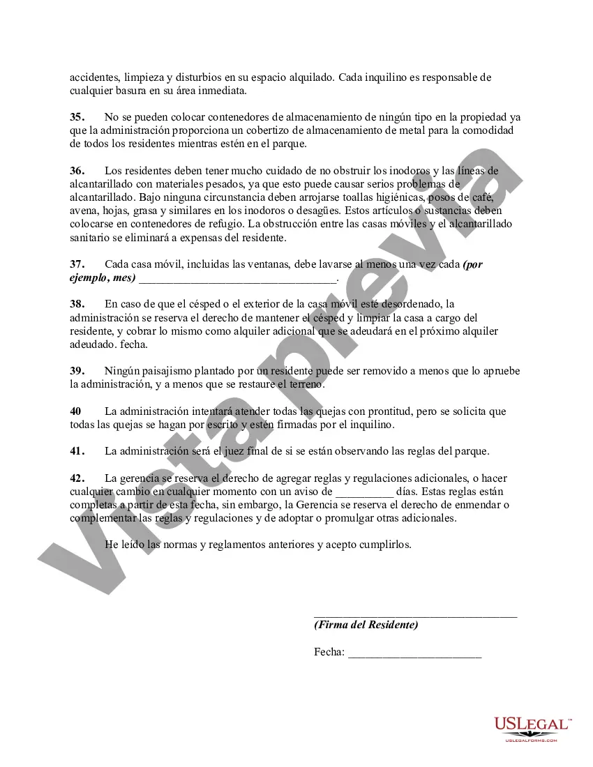 Preview Ejemplos de normas y reglamentos para un parque de casas móviles