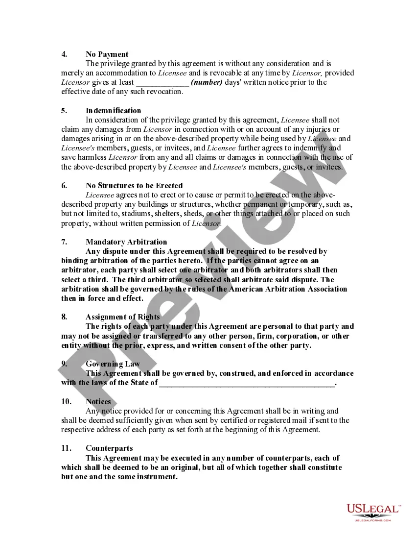 Get License Granting Use of Land for Playing Baseball, Softball or Soccer Preview License Granting Use of Land for Playing Baseball, Softball or Soccer