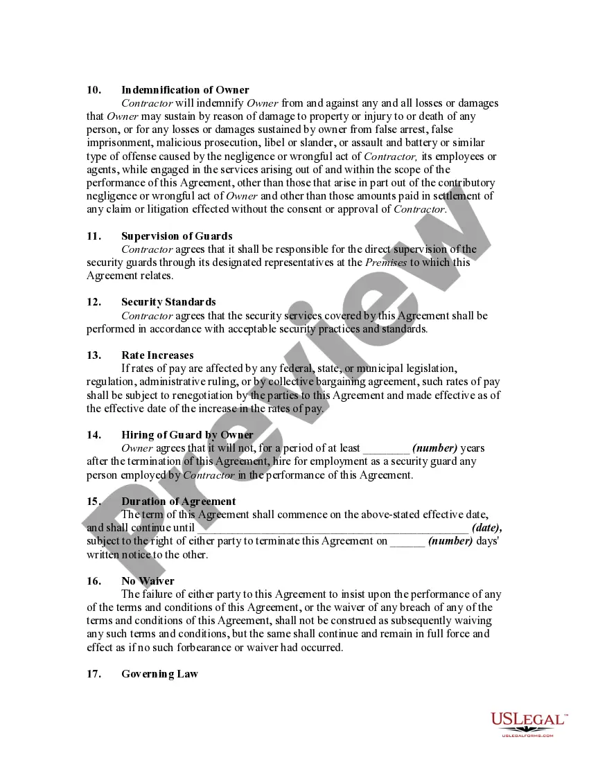 Get Building Security Services Agreement Preview Building Security Services Agreement