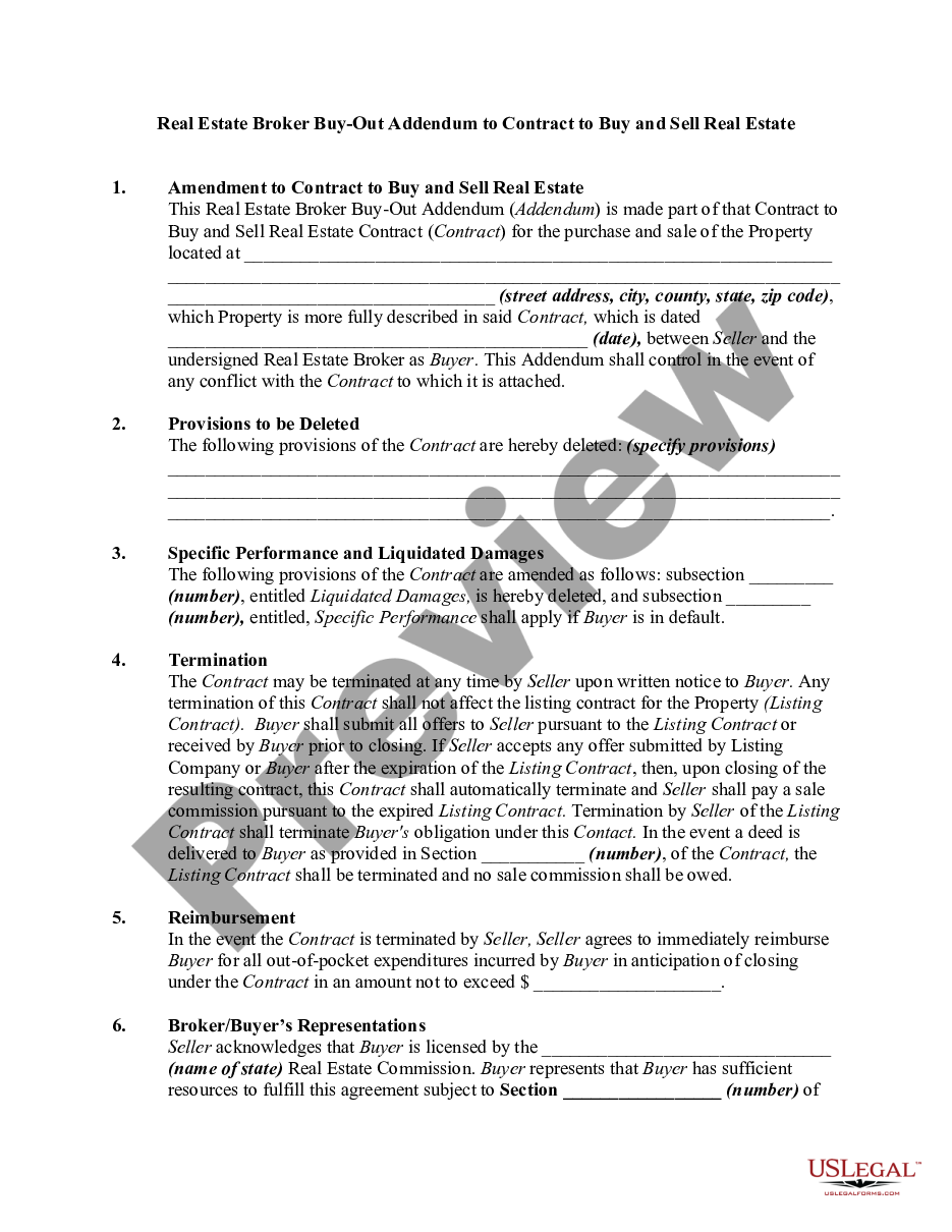 page 0 Real Estate Broker BuyOut and Price Addendum to Contract to Buy and Sell Real Estate preview
