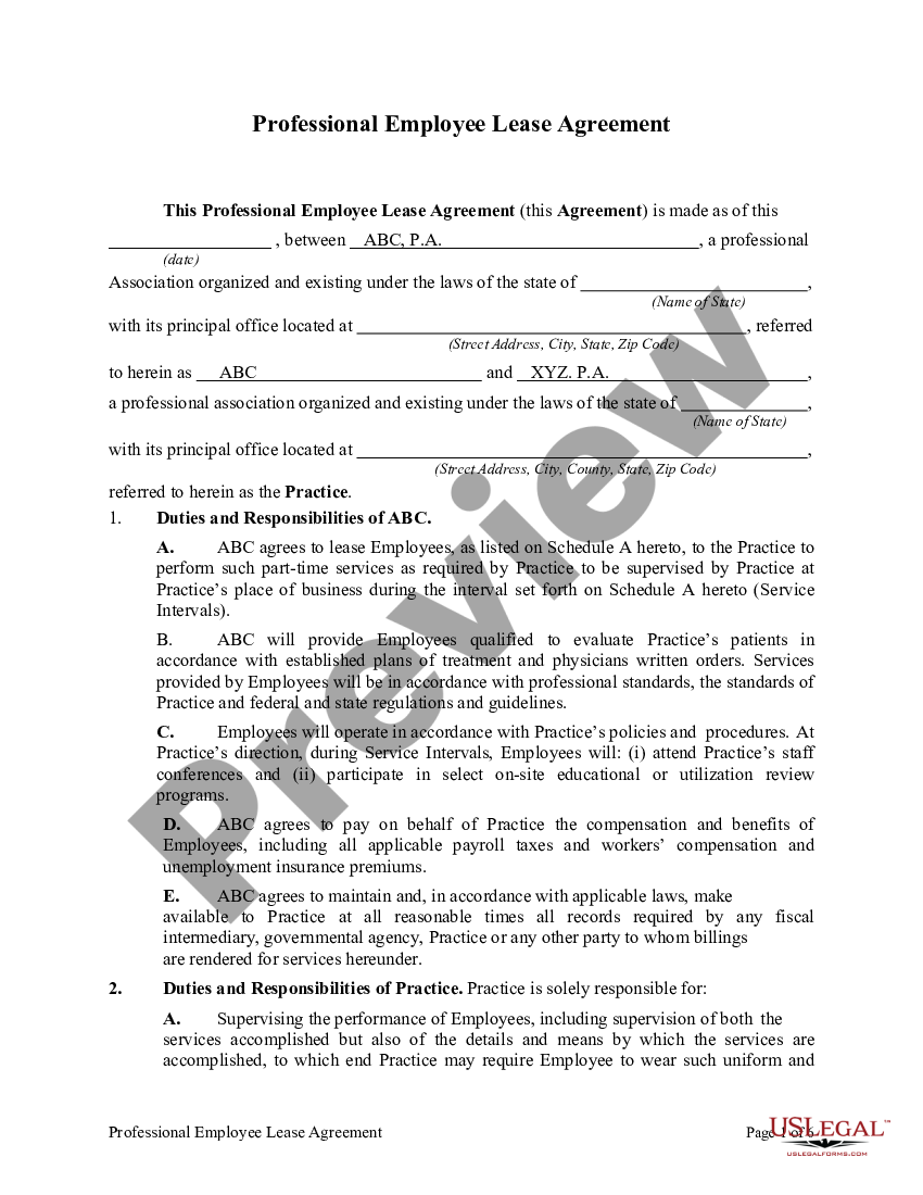 Alabama Professional Employee Lease Agreement Employee Lease