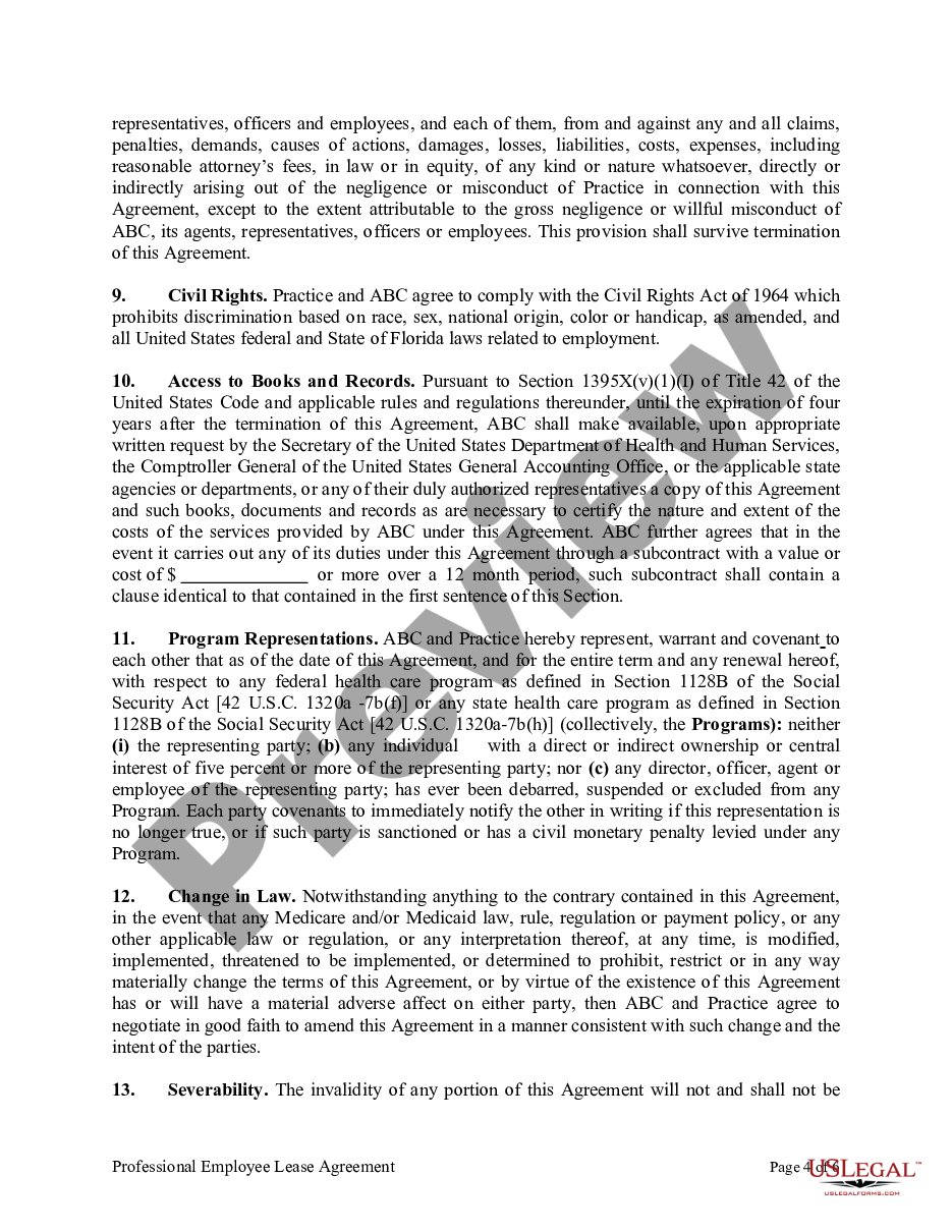 page 3 Professional Employee Lease Agreement preview